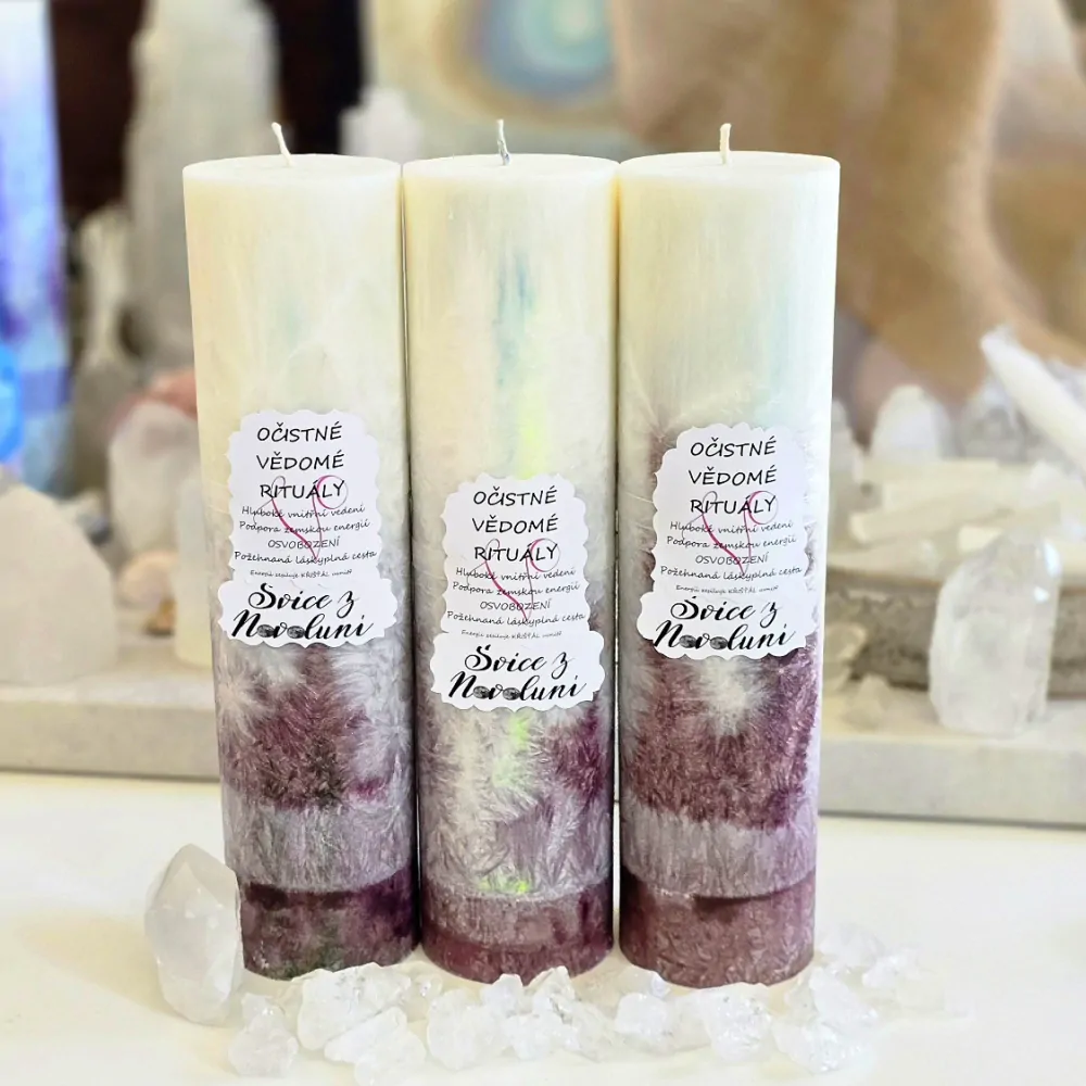 Energetická svíčka s křišťálem z Novoluní OČISTNÉ VĚDOMÉ RITUÁLY