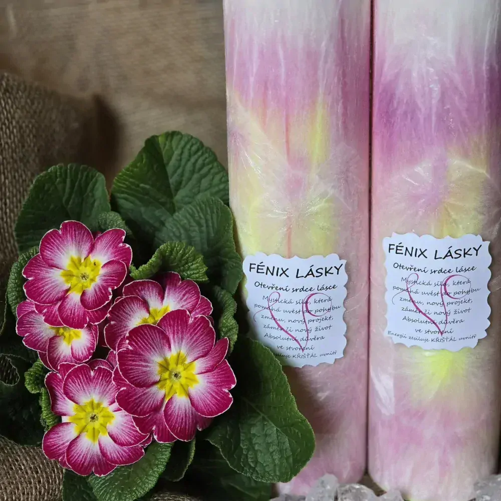 Energetická svíčka s křišťálem z Novoluní FÉNIX LÁSKY