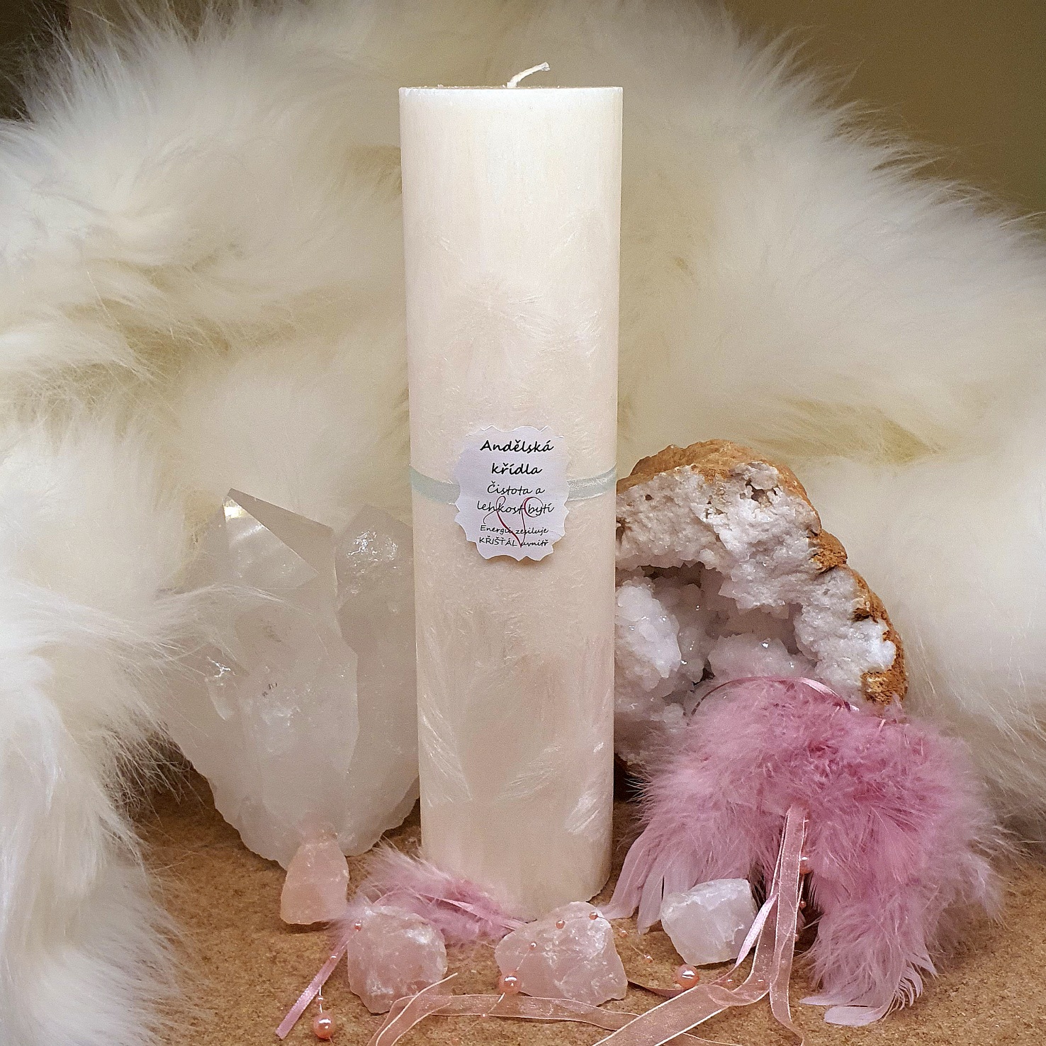Energetická svíčka s kříšťálem ANDĚLSKÁ KŘÍDLA 