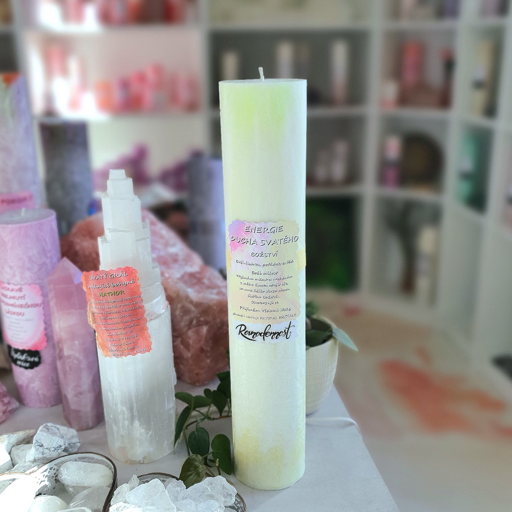 Energetická svíčka s křišťálem MAXI z Rovnodennosti ENERGIE DUCHA SVATÉHO