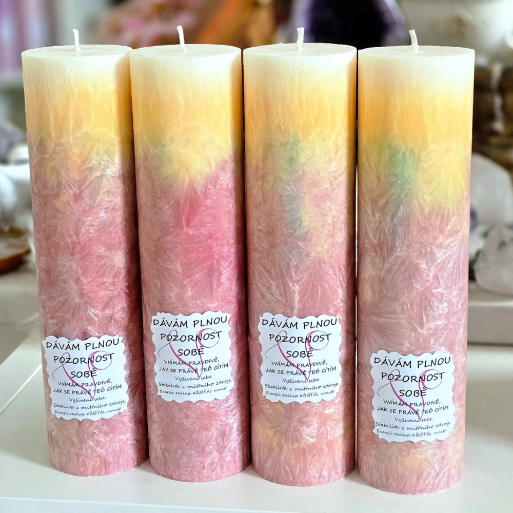 Energetická svíčka s křišťálem DÁVÁM PLNOU POZORNOST SOBĚ