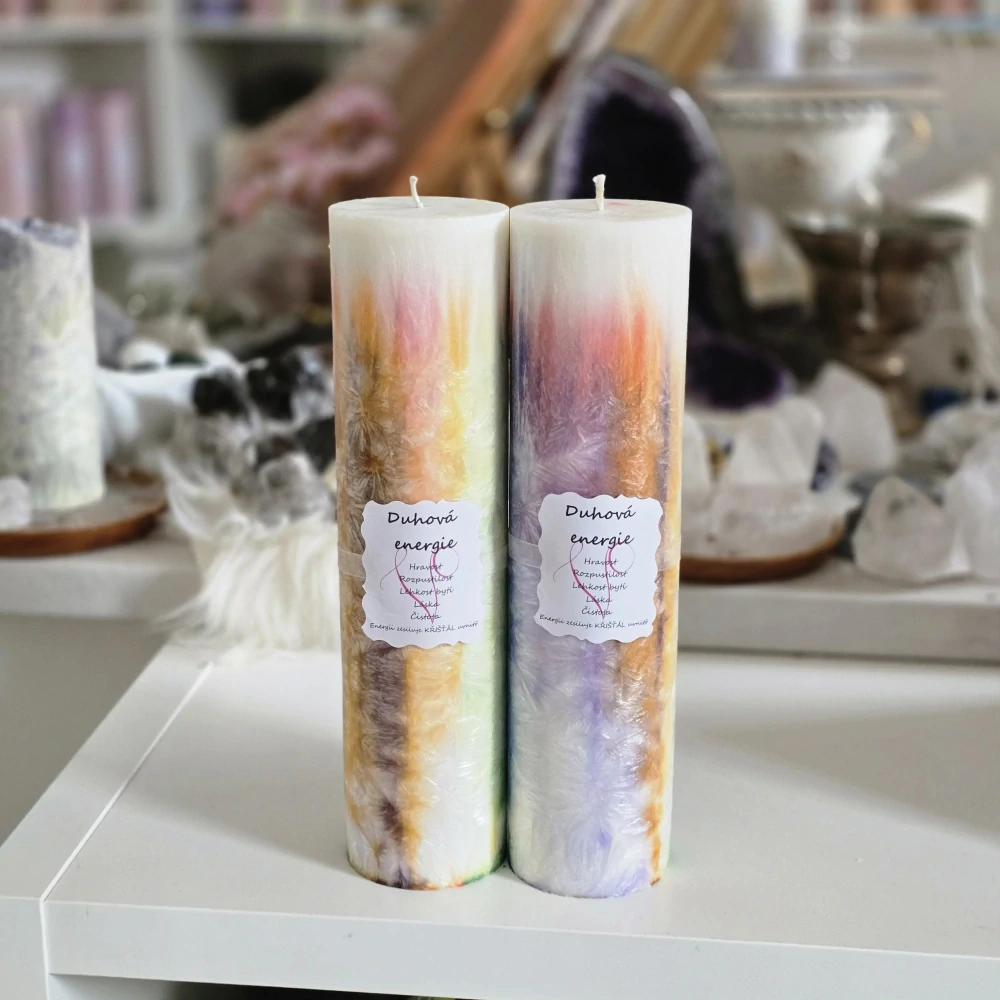 Energetická svíčka s křišťálem DUHOVÁ ENERGIE 