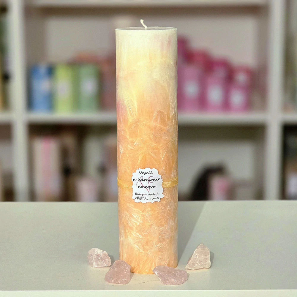 Energetická svíčka s křišťálem VESELÍ A HARMONIE DOMOVA