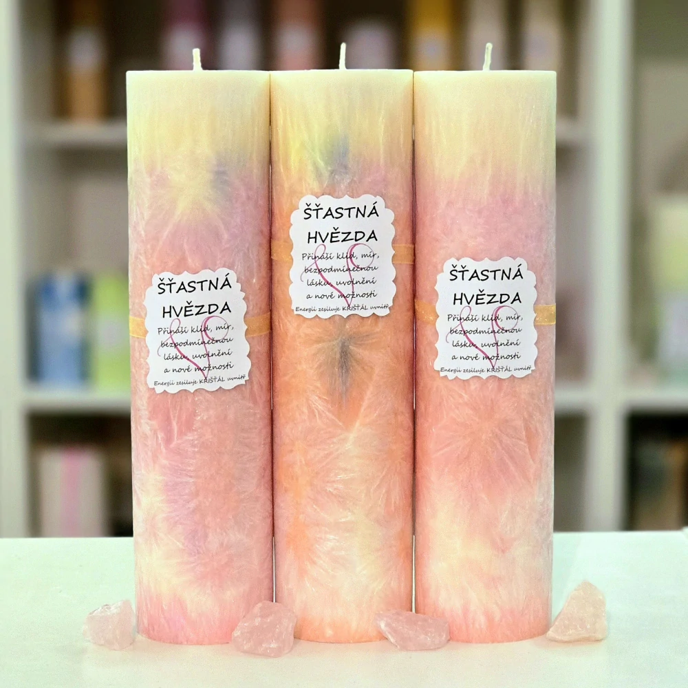 Energetická svíčka s křišťálem ŠŤASTNÁ HVĚZDA