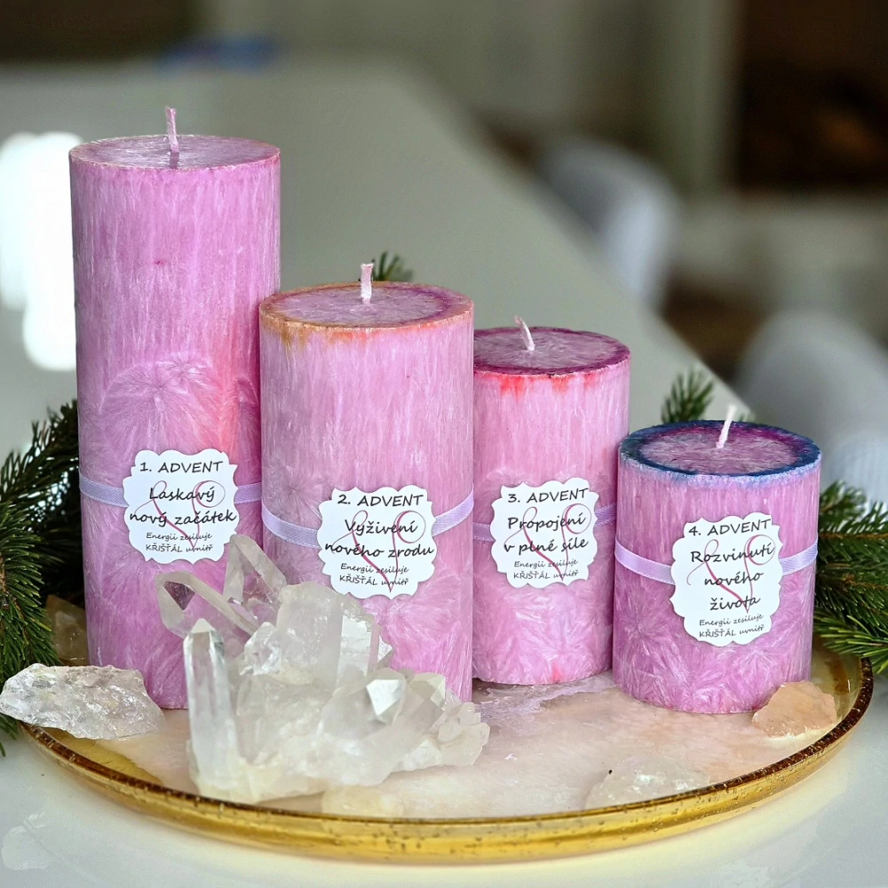 Adventní sada svíček ZROD NOVÉHO s křišťálem