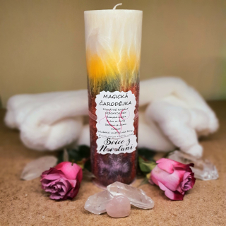 Energetická svíčka s křišťálem z Novoluní MAGICKÁ ČARODĚJKA
