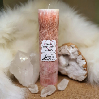 Energetická svíčka s křišťálem z Novoluní - ŽIVOT NAPLNĚNÝ LÁSKOU