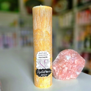 Energetická svíčka s křišťálem z Úplňku EGYPTSKÁ BOHYNĚ HATHOR